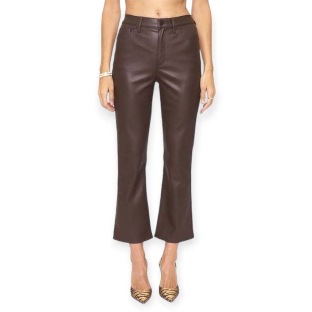 Pistola Lennon Vegan Leather Crop Pants SIZE 33 Coffee Bean Brown Flare NWT
